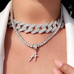 20mm Prong Cuban Link Chain choker Diamond Initial Necklace A-Z Letter personalized iced out Cuban Link initial Chain necklace
