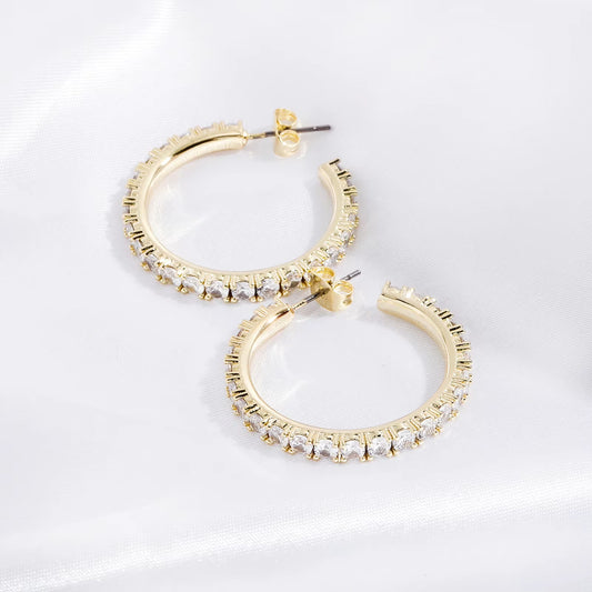 Ice Stone INS Style 3mm Iced Out CZ Tennis Hoop Earrings