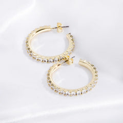 Ice Stone INS Style 3mm Iced Out CZ Tennis Hoop Earrings