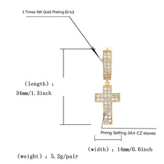 Ice Stone Trending Jesus Cross Bling Earrings Never Fade Brass