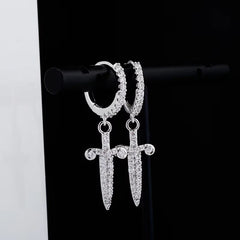 Ice Stone New Arrival Hoop Cross Sword Iced Out Earrings