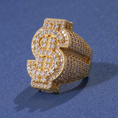 Ice Stone New Hip Hop Men’s Gold Plated Dollar Sign Ring