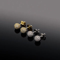 Ice Stone 18K Gold Ball Stud Non-Allergic 5A CZ Earrings