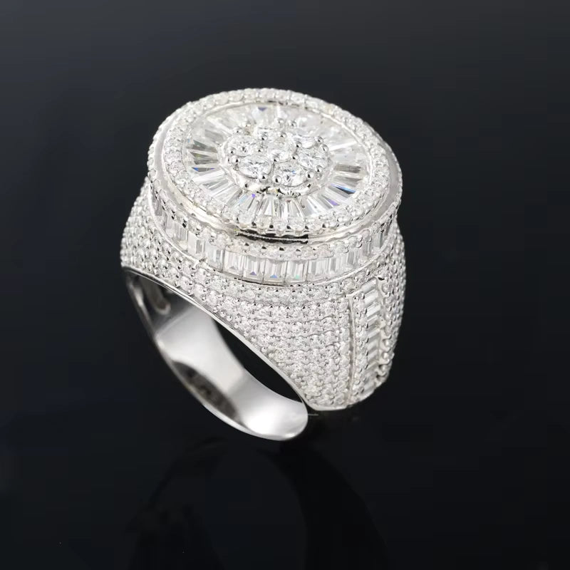 Sparkling Rapper Jewlery for Man Micro VVS D Round Baguette Moissanite Ring Pass Diamond Tester 925 Silver Ring Jewelry