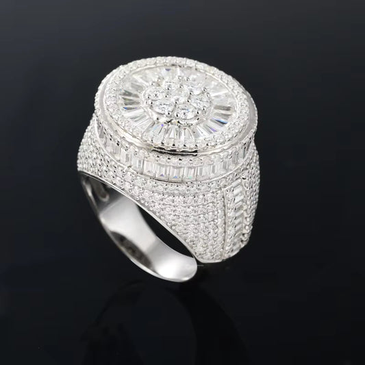 Sparkling Rapper Jewlery for Man Micro VVS D Round Baguette Moissanite Ring Pass Diamond Tester 925 Silver Ring Jewelry