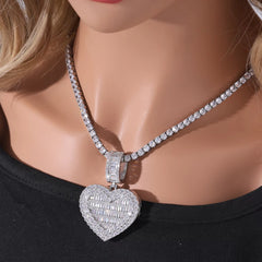 Ice Stone Iced Out CZ Flip Heart Photo Locket