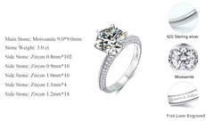 Ice Stone 3.0ct Moissanite Sterling Silver Wedding Ring