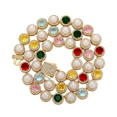 Multicolourful 10mm Iced Out Bling Clustered Tennis Chain New Design Hip Hop 5A Zircon Bracelet Fashion Round Square Necklace