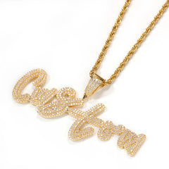 Ice Stone Double Layer Brush Font Iced Out Custom Necklace