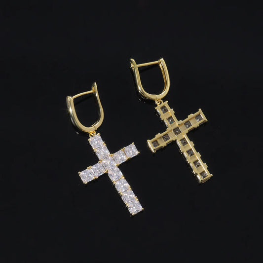 Ice Stone Wholesale Hip Hop Iced Out 5A Zircon Cross Earrings