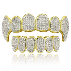 Classic 6/6 Hip Hop/Punk Teeth Grillz Set Gold Silver Teeth Grillz Top & Bottom Grills Dental Mouth Caps Cosplay Party