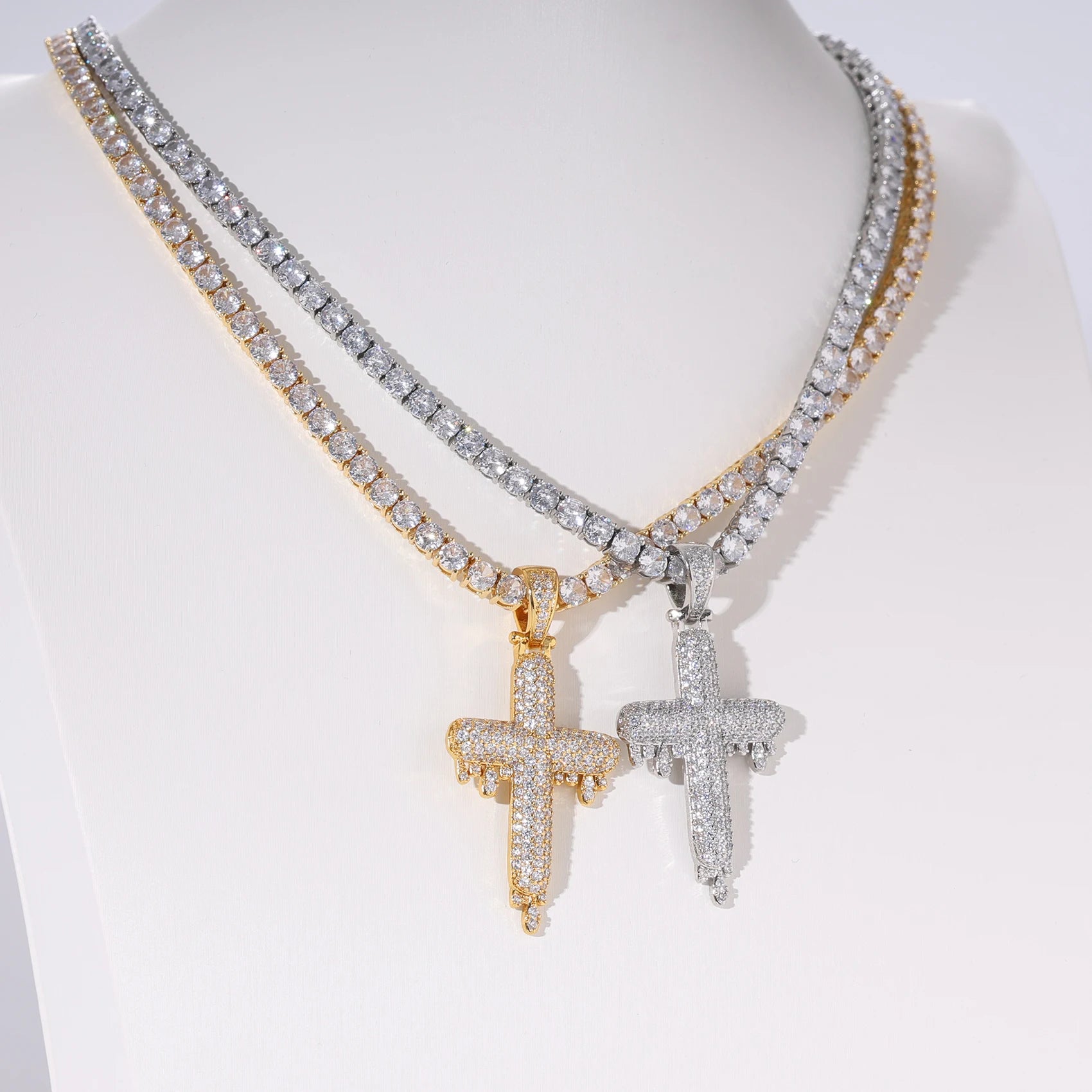 Ice Stone Wholesale 18K Gold Plated Baguette CZ Cross Necklace