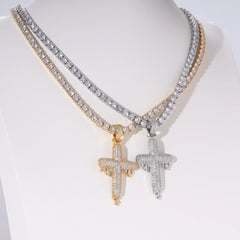 Ice Stone Wholesale 18K Gold Plated Baguette CZ Cross Necklace