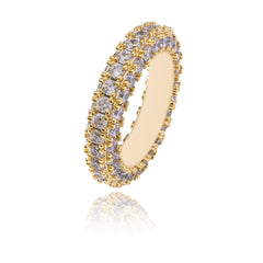 Top Icy 3 Sides Diamond Rings Jewelry  Women Iced Out Diamond Ring Hip Hop Brass 18K Gold Plated + AAA CZ