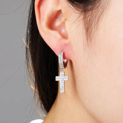 Ice Stone Trending Jesus Cross Bling Earrings Never Fade Brass