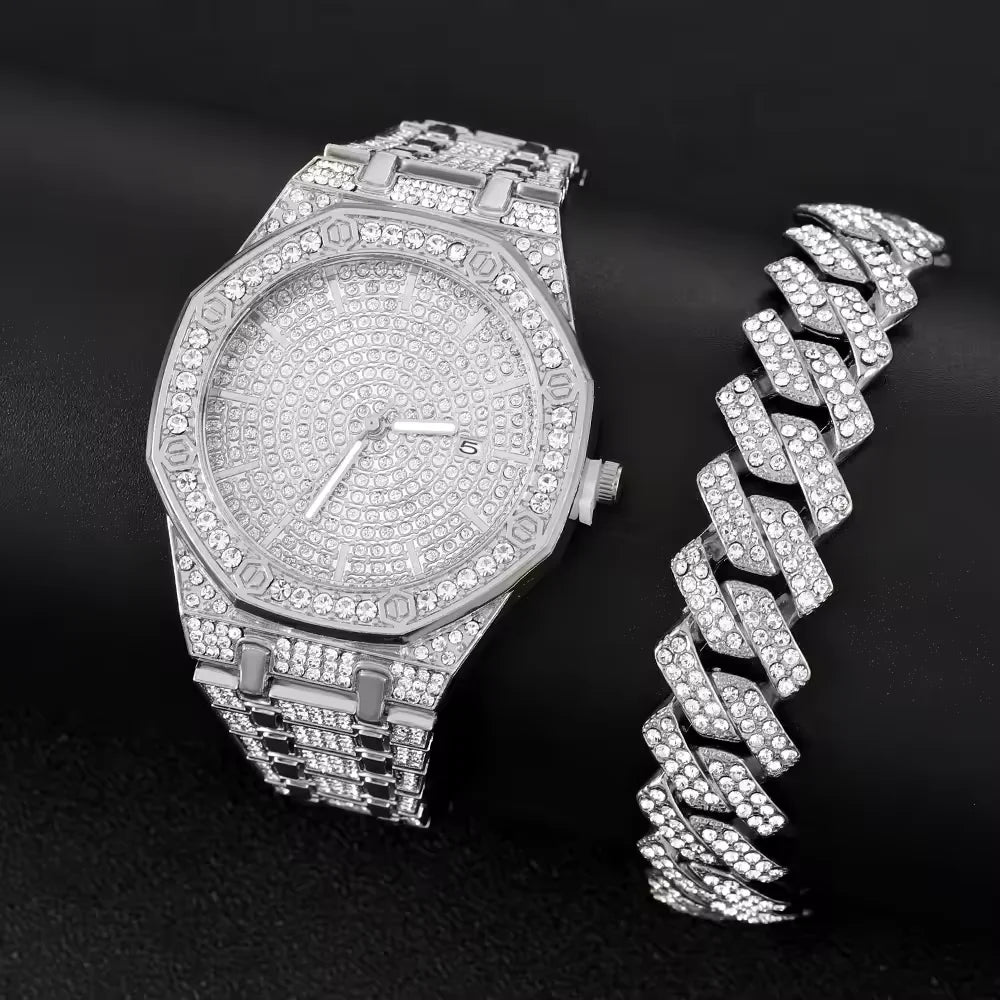 Ice Stone Fashion Men’s Luxury Iced Out Rhinestone Quartz Watch
