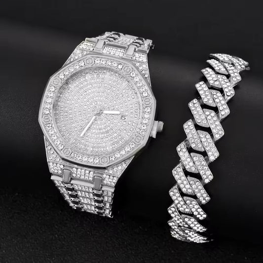 Ice Stone Fashion Men’s Luxury Iced Out Rhinestone Quartz Watch