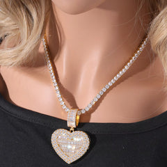 Ice Stone Iced Out CZ Flip Heart Photo Locket