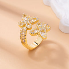 Top Icy Wholesale Iced Out Pretty Adjustable Butterfly Rings Jewelry Women Fashion Jewelry Lady Adjustable Rings with CZ Diamond