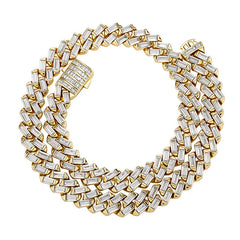 TOP ICY Hip Hop 12mm Iced Out Baguette Cuban Link Necklace Cuban Necklace Gold Plated Jewelry Crystal Chain