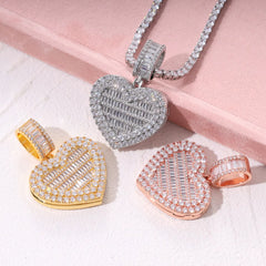Ice Stone Iced Out CZ Flip Heart Photo Locket