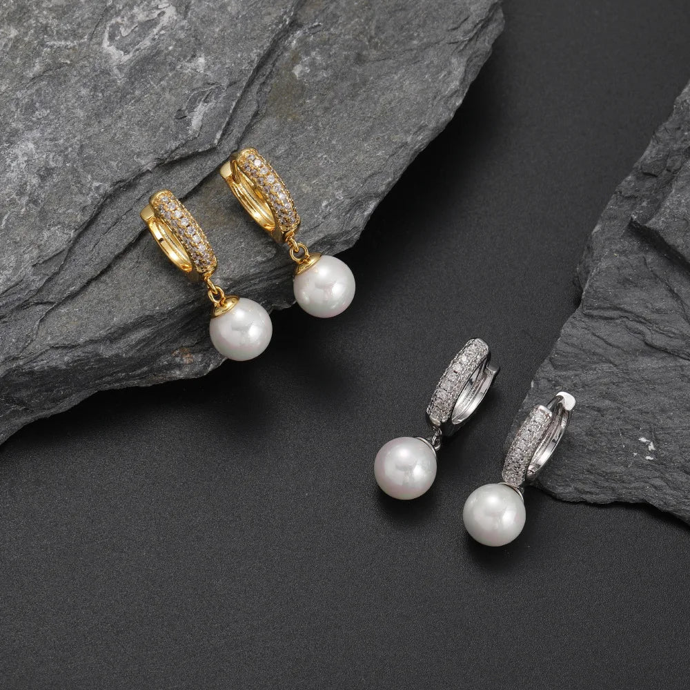 Ice Stone Fashion Freshwater Pearl Drops 18k Silver Plated Earrings