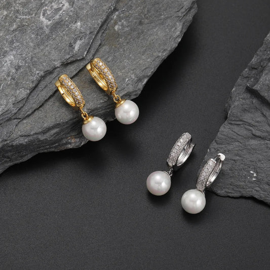 Ice Stone Fashion Freshwater Pearl Drops 18k Silver Plated Earrings