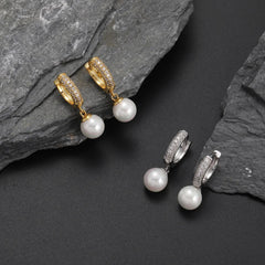Ice Stone Fashion Freshwater Pearl Drops 18k Silver Plated Earrings