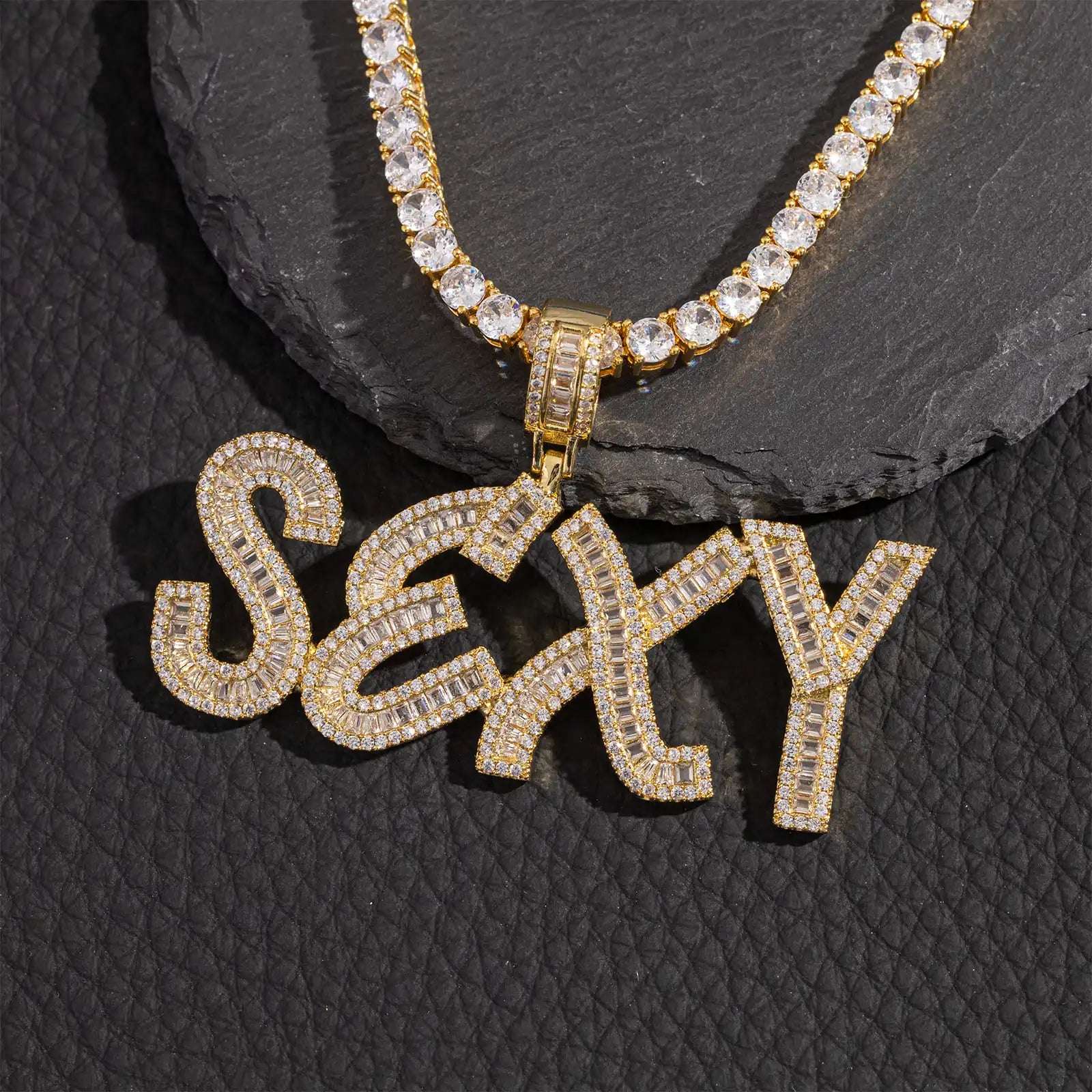 Moissanite Pendant Baguette Diamond Pass Diamond Tester 925 Sterling Silver Custom Name Necklace Hip Hop Jewelry for Men Women