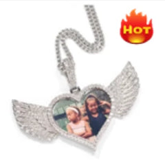 Hip Hop DIY Customized heart box Iced Out Cubic Zircon silver gold Jewelry Edge Paved Photo Necklace Private Photo Pendant