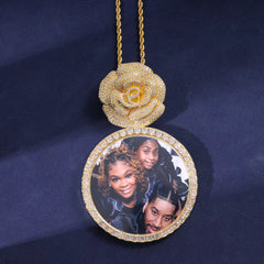 Ice Stone Custom 70MM Rose Hook CZ Photo Pendant Necklace