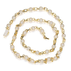 Iced Out Beaded Necklace 18K Gold Plated 5A CZ Shiny 6mm Ball Chain Hip Hop Jewelry Men's Necklace