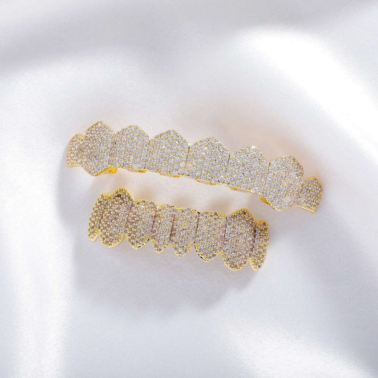 Fashion Hip Hop Iced Out Teeth Full Diamond 14K Inlaid Eight Canine Tooth Sharp Cool Braces Iced Out Teeth Grillz