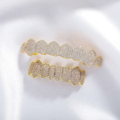 Fashion Hip Hop Iced Out Teeth Full Diamond 14K Inlaid Eight Canine Tooth Sharp Cool Braces Iced Out Teeth Grillz