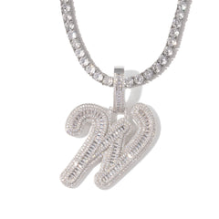 New Arrival Initials Single Cursive Letter Pendant Necklace Baguette Big Letter A-Z Birthday Gift