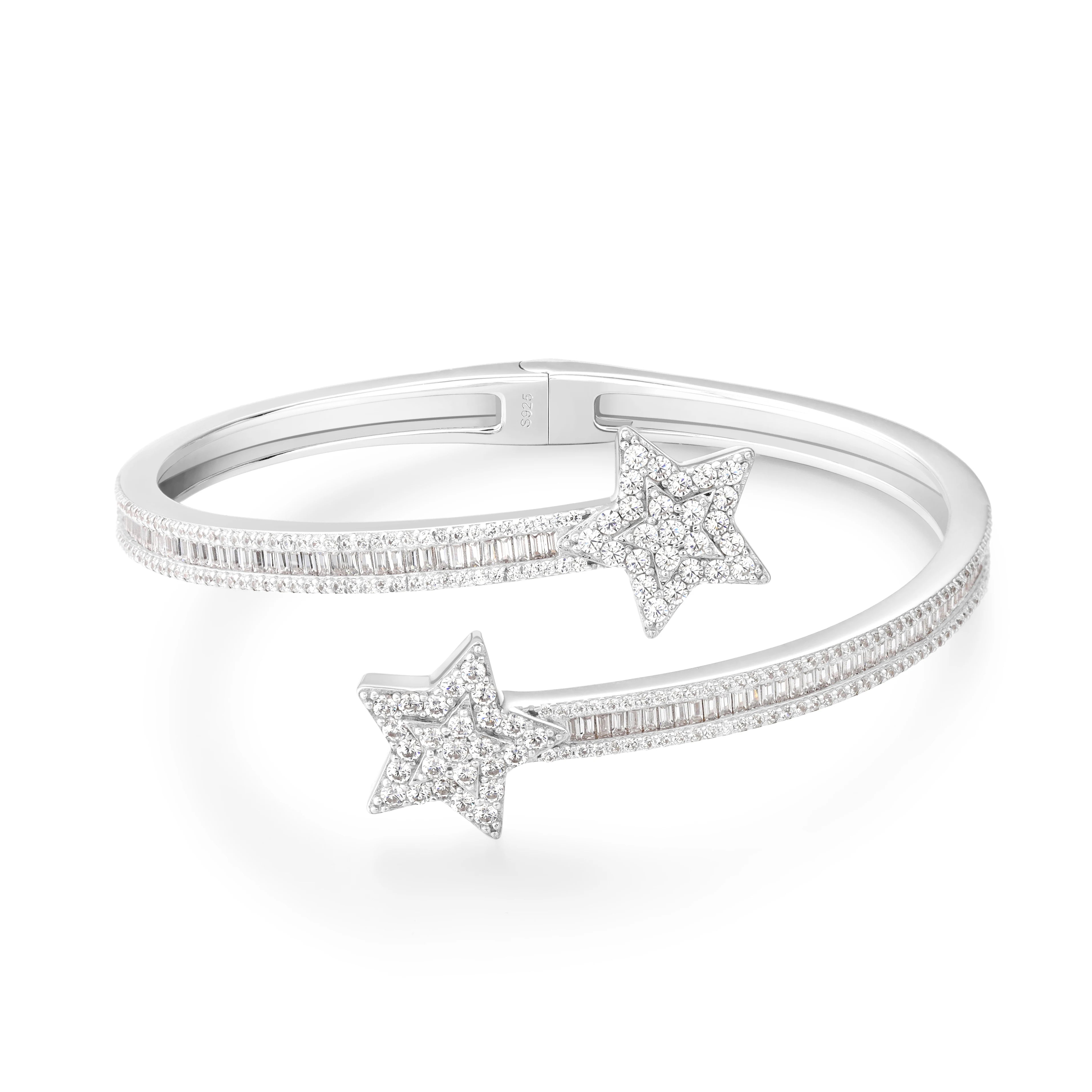 Exquisite Bling Bling Baguette VVS D Moissanite Diamond Bangle Trendy 925 Sterling Silver Star Bracelet Jewelry for Women Men