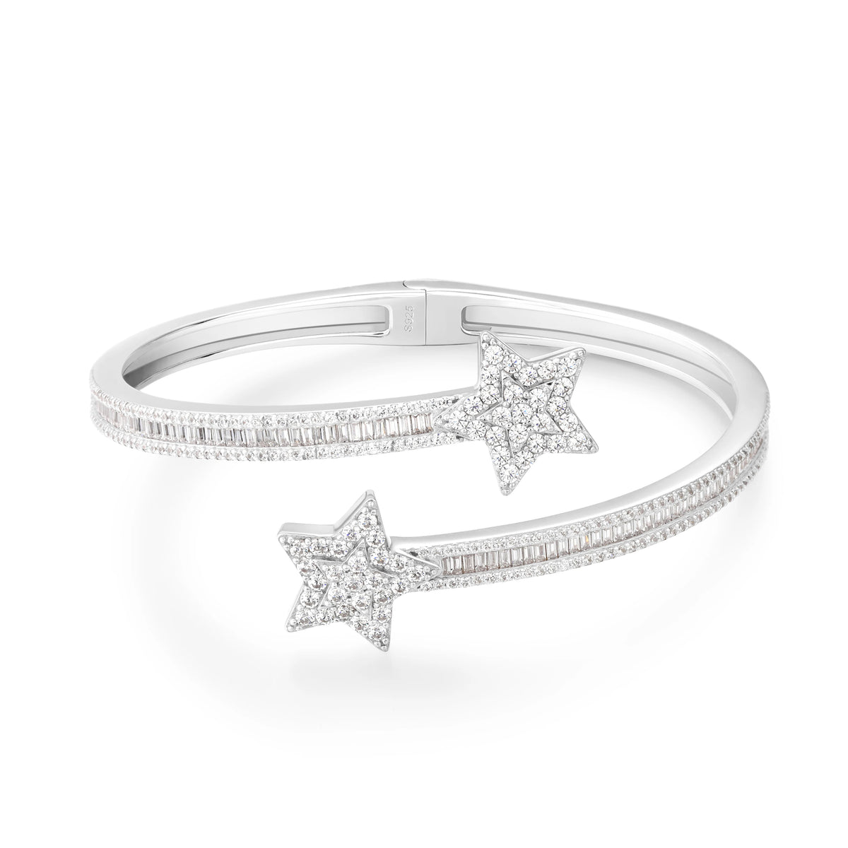 Exquisite Bling Bling Baguette VVS D Moissanite Diamond Bangle Trendy 925 Sterling Silver Star Bracelet Jewelry for Women Men