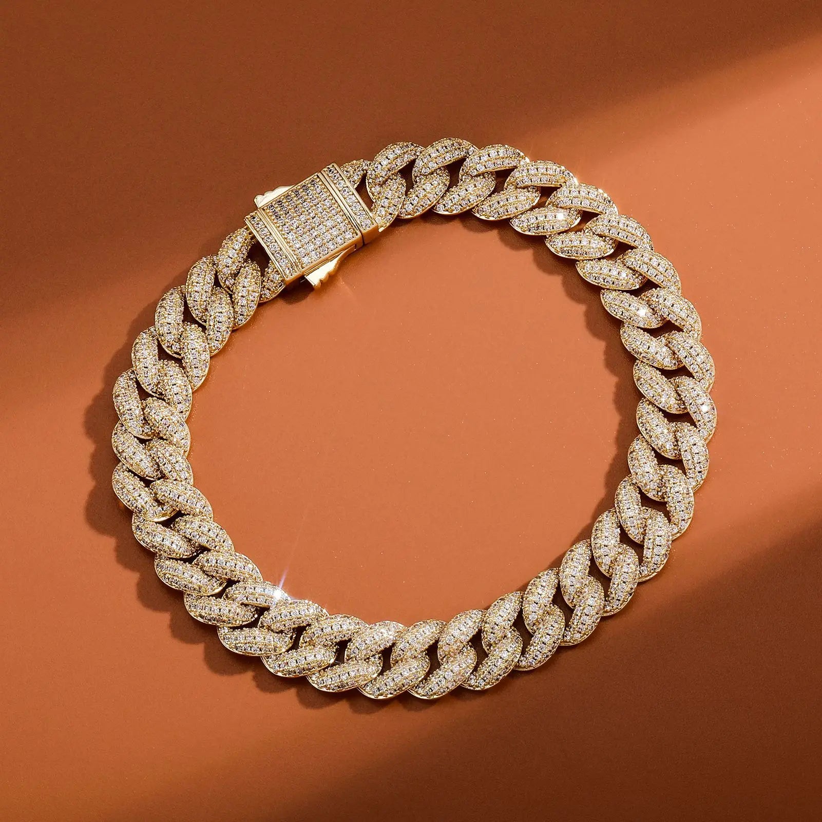 Hip Hop Iced Out 18K Gold Plated Bracelet 10mm Cuban Link Chain Jewelry Necklace Men Necklace Bracelet