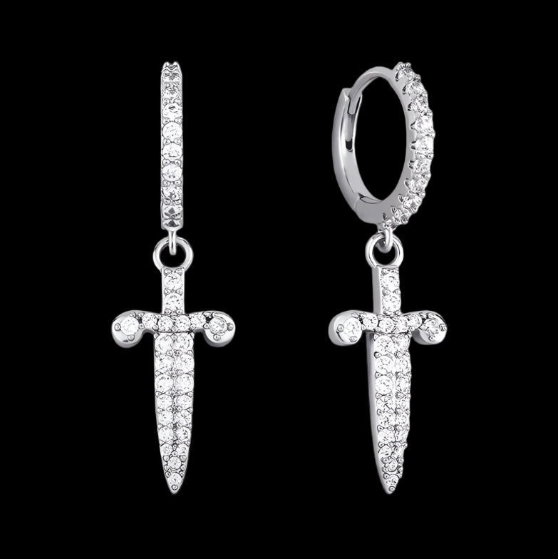 Ice Stone New Arrival Hoop Cross Sword Iced Out Earrings