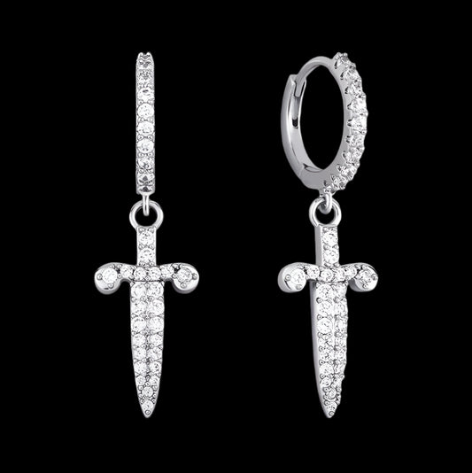 Ice Stone New Arrival Hoop Cross Sword Iced Out Earrings