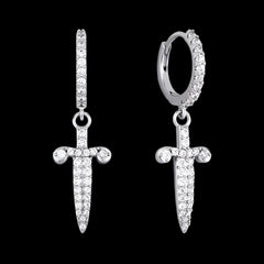 Ice Stone New Arrival Hoop Cross Sword Iced Out Earrings