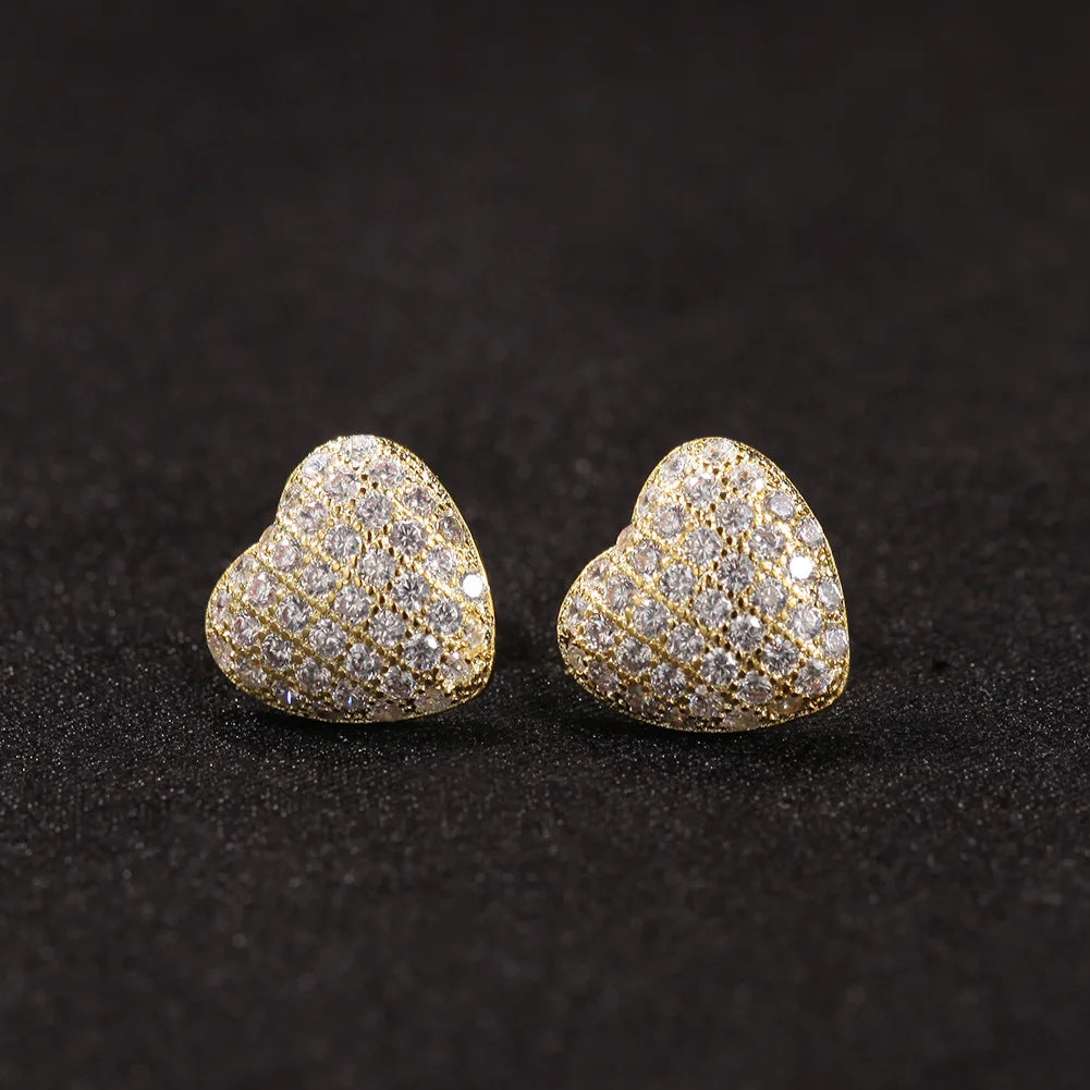 Ice Stone Luxury 925 Sterling Silver AAA CZ Heart Stud Earrings