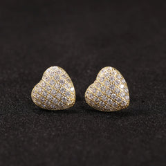 Ice Stone Luxury 925 Sterling Silver AAA CZ Heart Stud Earrings