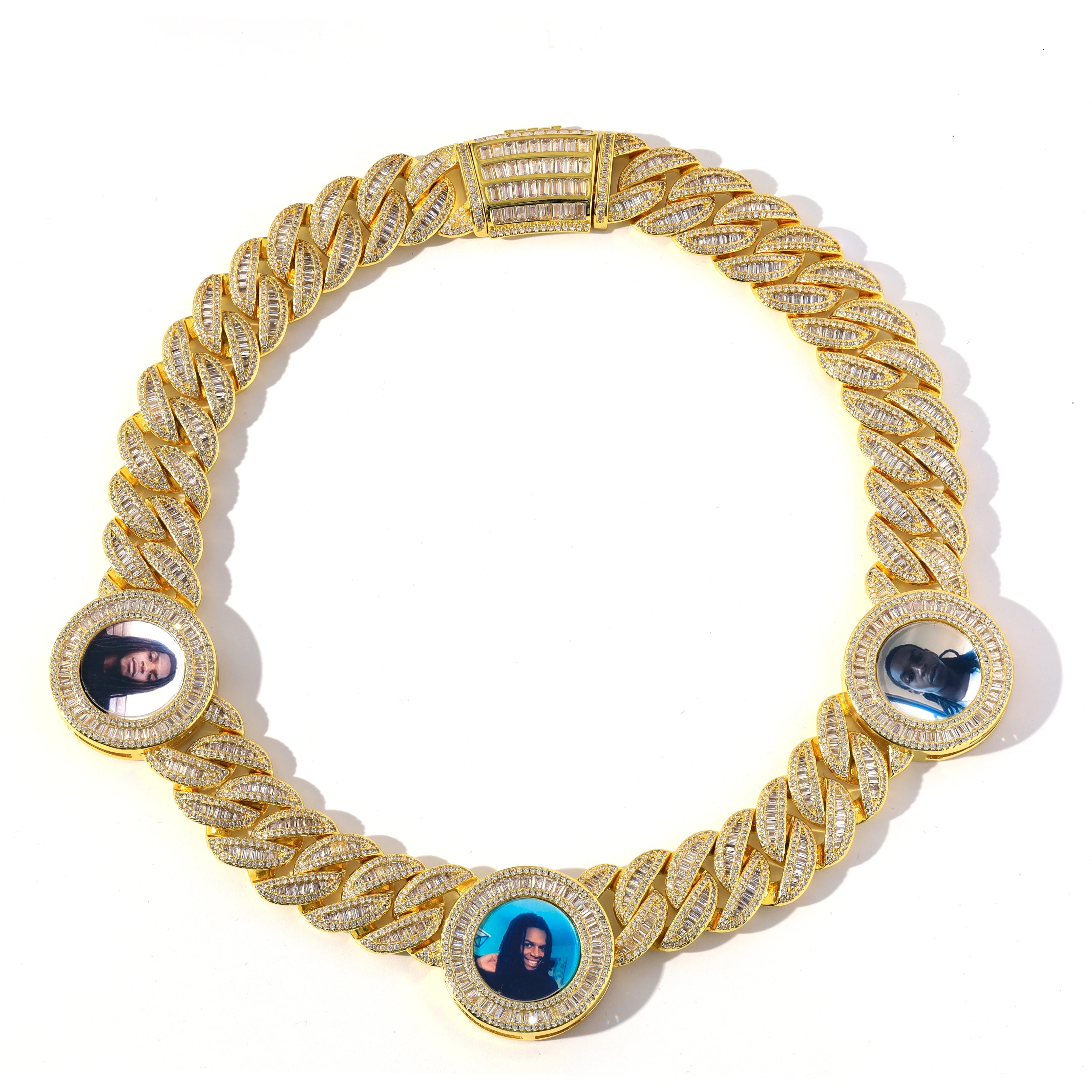 Iced Out Gold Cuban Chain Custom Personalized Photo Necklace Shiny 5A CZ Customized Pictures Cuban Necklace with 18K Gold Plated