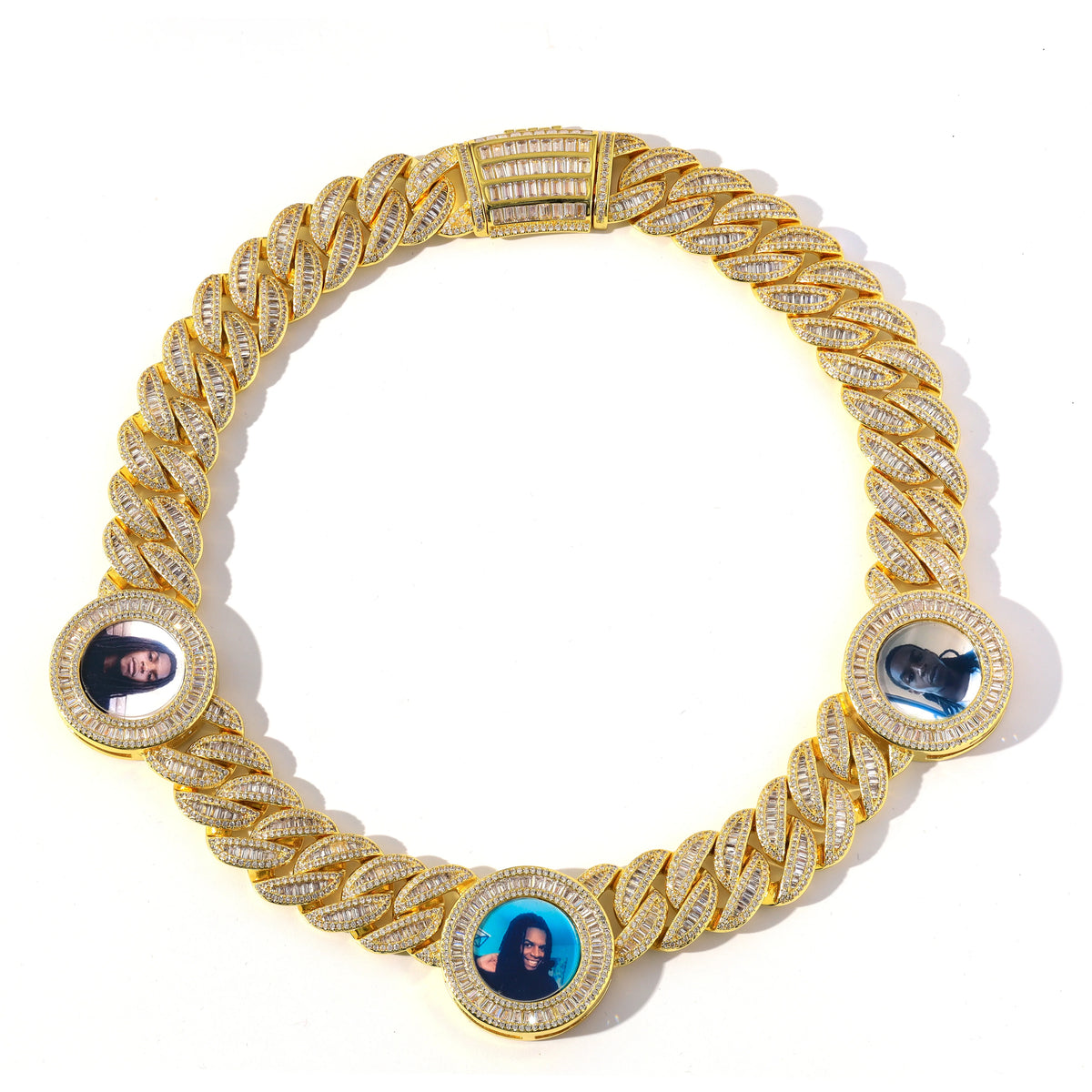 Iced Out Gold Cuban Chain Custom Personalized Photo Necklace Shiny 5A CZ Customized Pictures Cuban Necklace with 18K Gold Plated