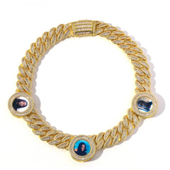 Iced Out Gold Cuban Chain Custom Personalized Photo Necklace Shiny 5A CZ Customized Pictures Cuban Necklace with 18K Gold Plated