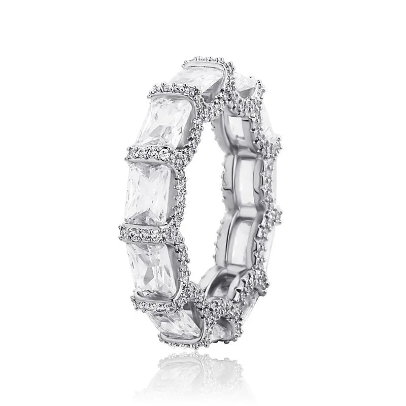 Top Icy New Arrival Fashion Rings AAA Cubic Zircon CZ silver Full Diamond Baguette Ring