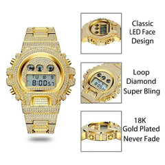 Ice Stone Hip Hop Men’s Iced Out Luxury Digital Watch