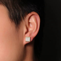Ice Stone 925 Silver 18k Gold Plated Diamond Square Hip Hop Earrings