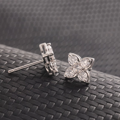 Ice Stone Four Leaf Cross Moissanite Silver Earrings
